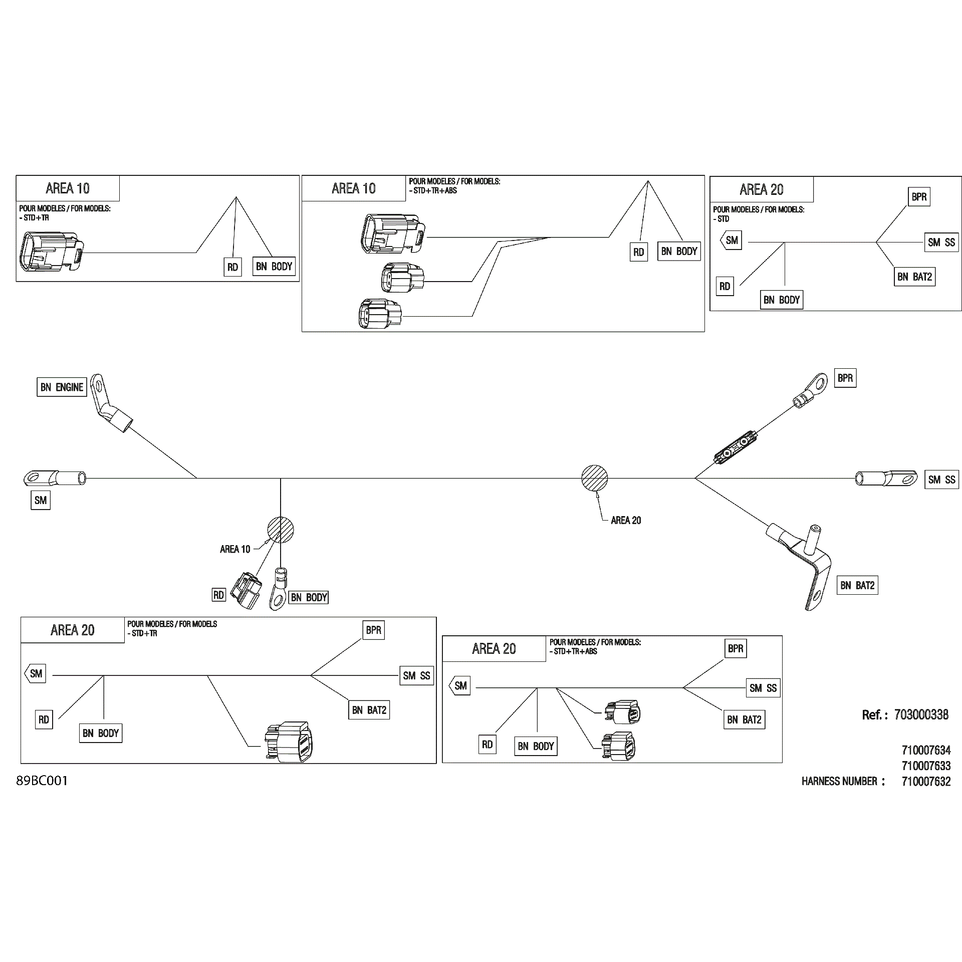 An Image of a Genuine Can-Am Parts Schematic Diagram showing the schematic - ELECTRIC - VOLTAGE REGULATOR WIRING HARNESS - 710007632
