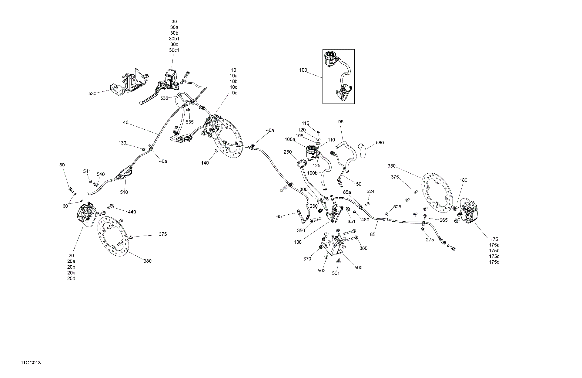 An Image of a Genuine Can-Am Parts Schematic Diagram showing the schematic - MECHANIC - BRAKE SYSTEM