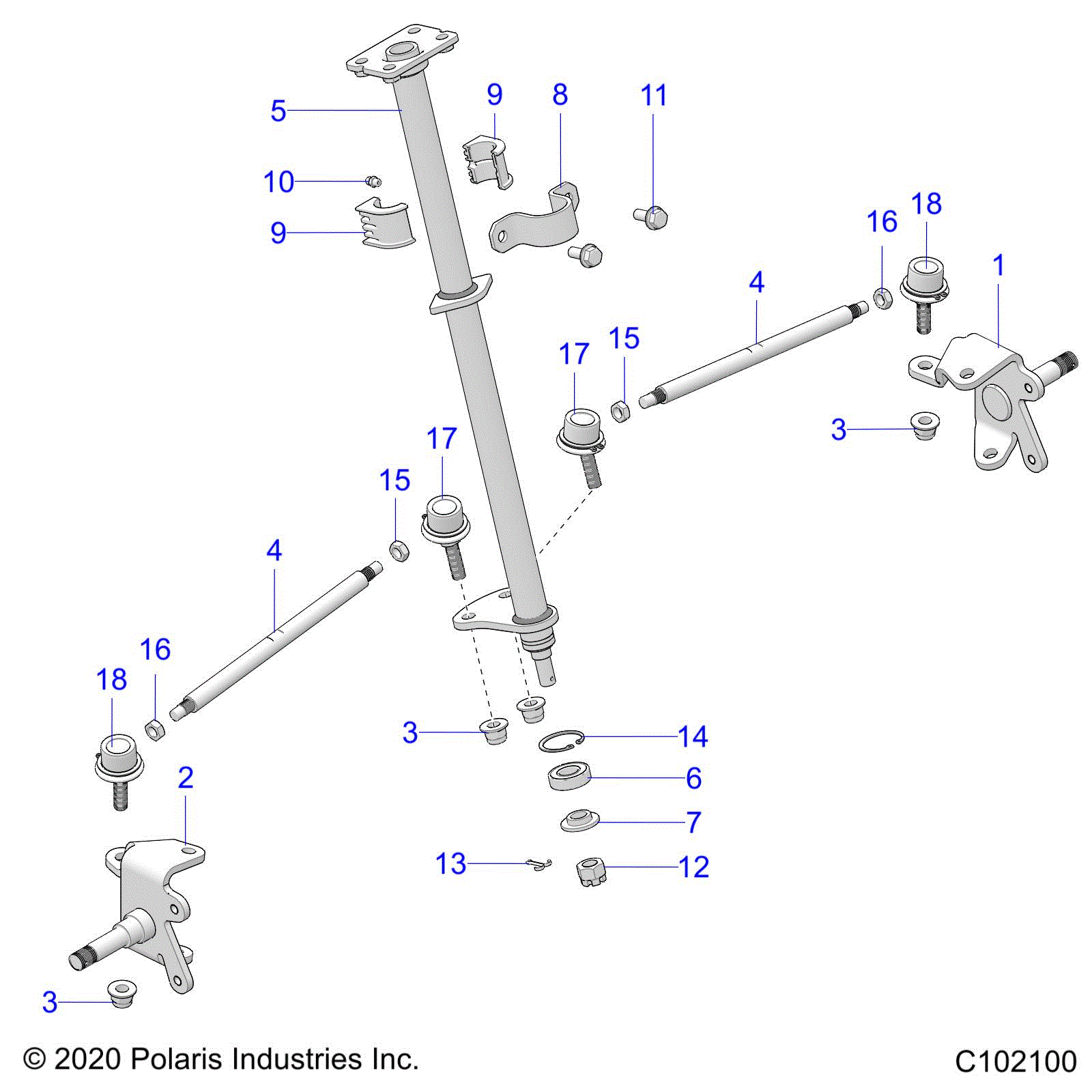 An Image of a Genuine Polaris Parts Schematic Diagram showing the schematic - STEERING: STEERING POST AND TIE ROD ASM - 2023 POLARIS OUTLAW 70 LE