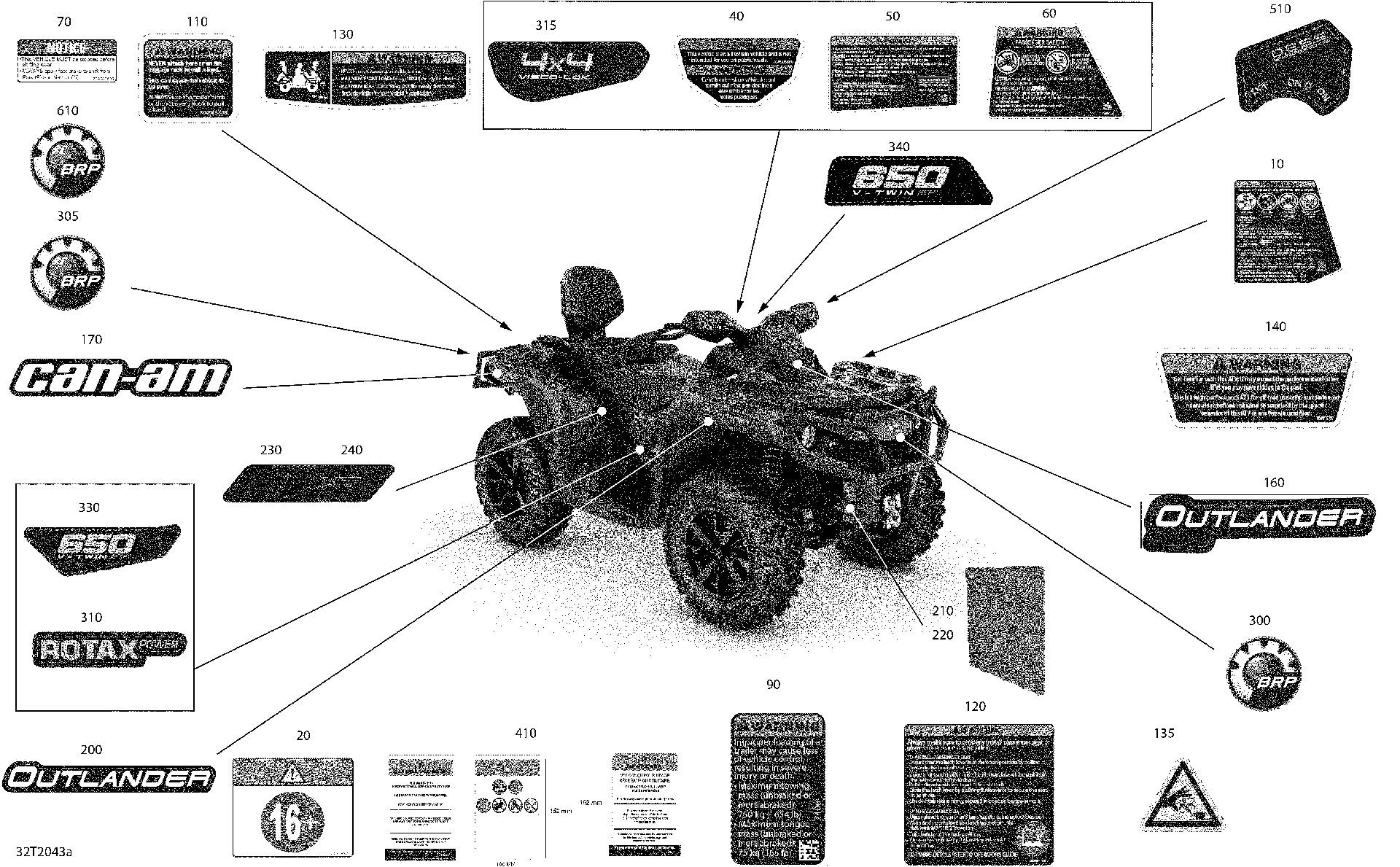 An Image of a Genuine Can-Am Parts Schematic Diagram showing the schematic - DECALS - XT