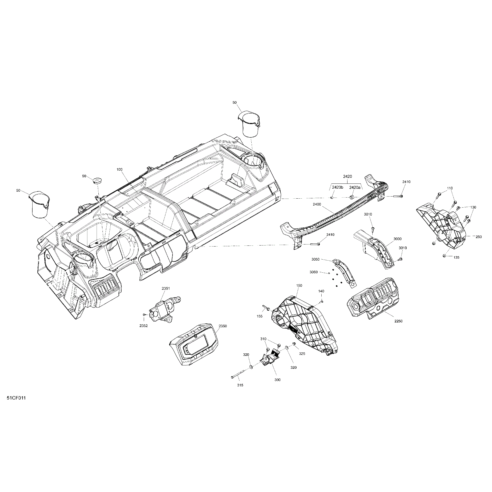 An Image of a Genuine Can-Am Parts Schematic Diagram showing the schematic - CAB INTERIOR - DASHBOARD