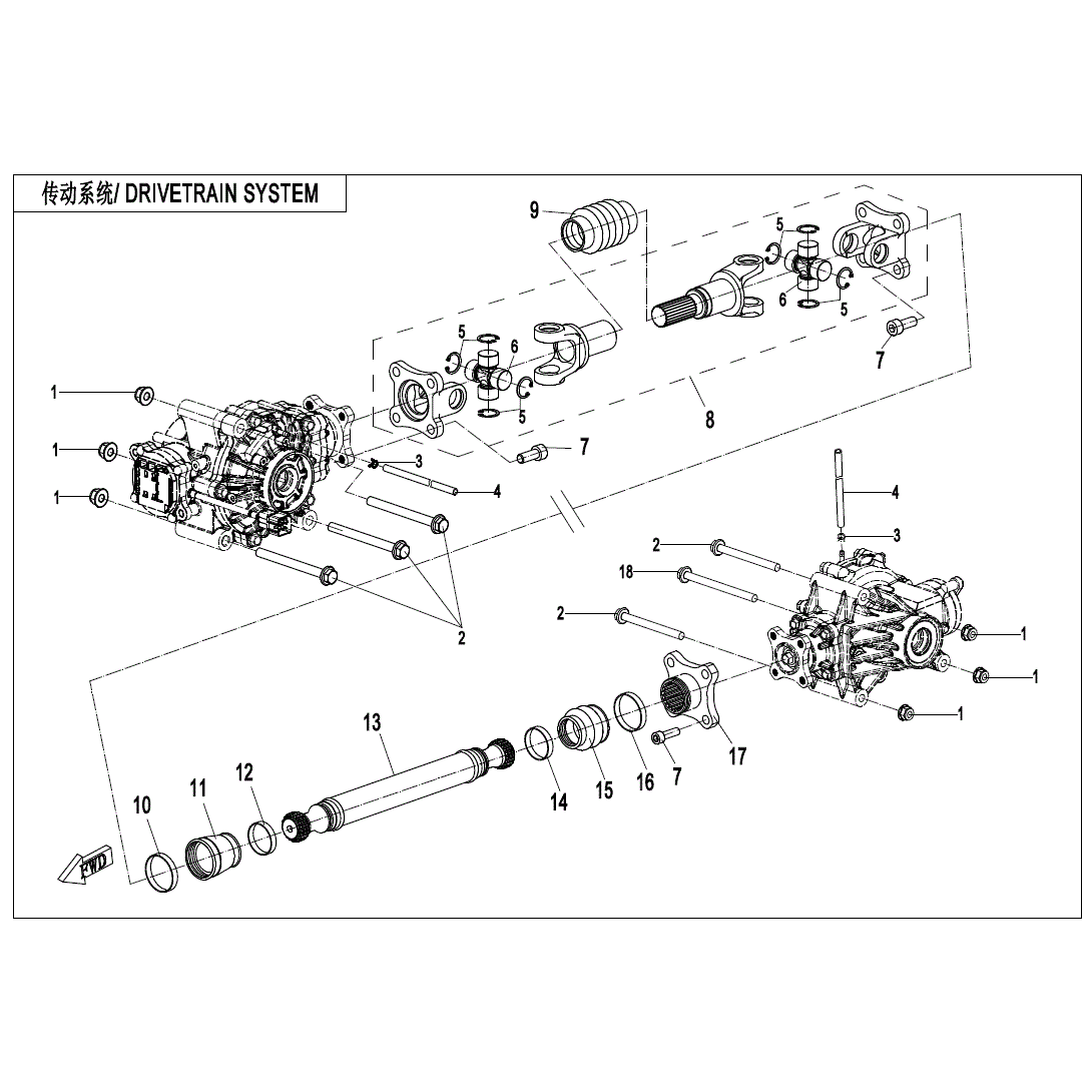An Image of a genuine CFMOTO Parts Schematic Diagram showing the group - DRIVETRAIN SYSTEM - 2020 CFMOTO CFORCE 600 Touring