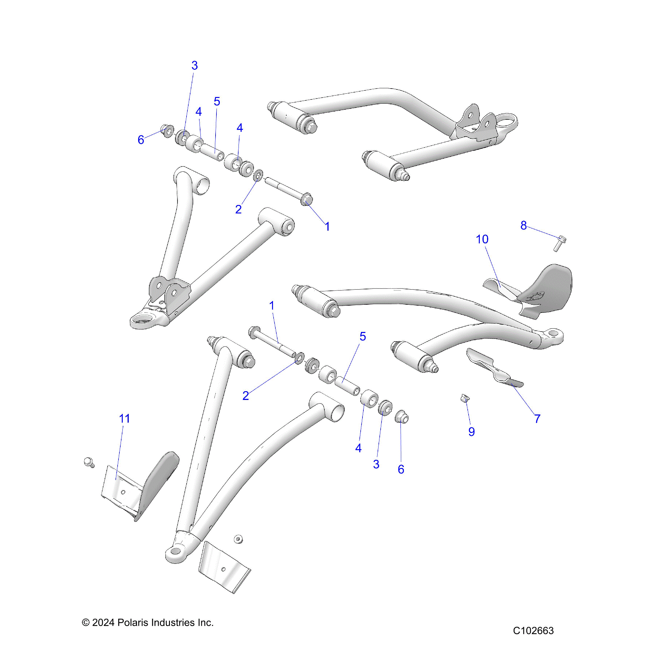An Image of a Genuine Polaris Parts Schematic Diagram showing the schematic - SUSPENSION: A-ARM and STRUT MOUNTING - 2026 POLARIS SPORTSMAN 570 EPS TRAIL