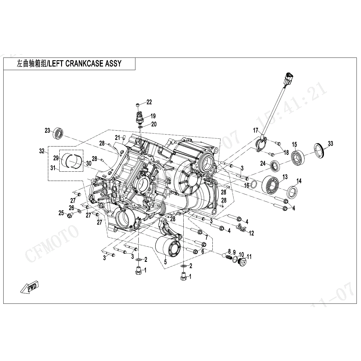 An Image of a genuine CFMOTO Parts Schematic Diagram showing the group - LEFT CRANKCASE ASSY - 2025 CFMOTO CFORCE 1000 OVERLAND