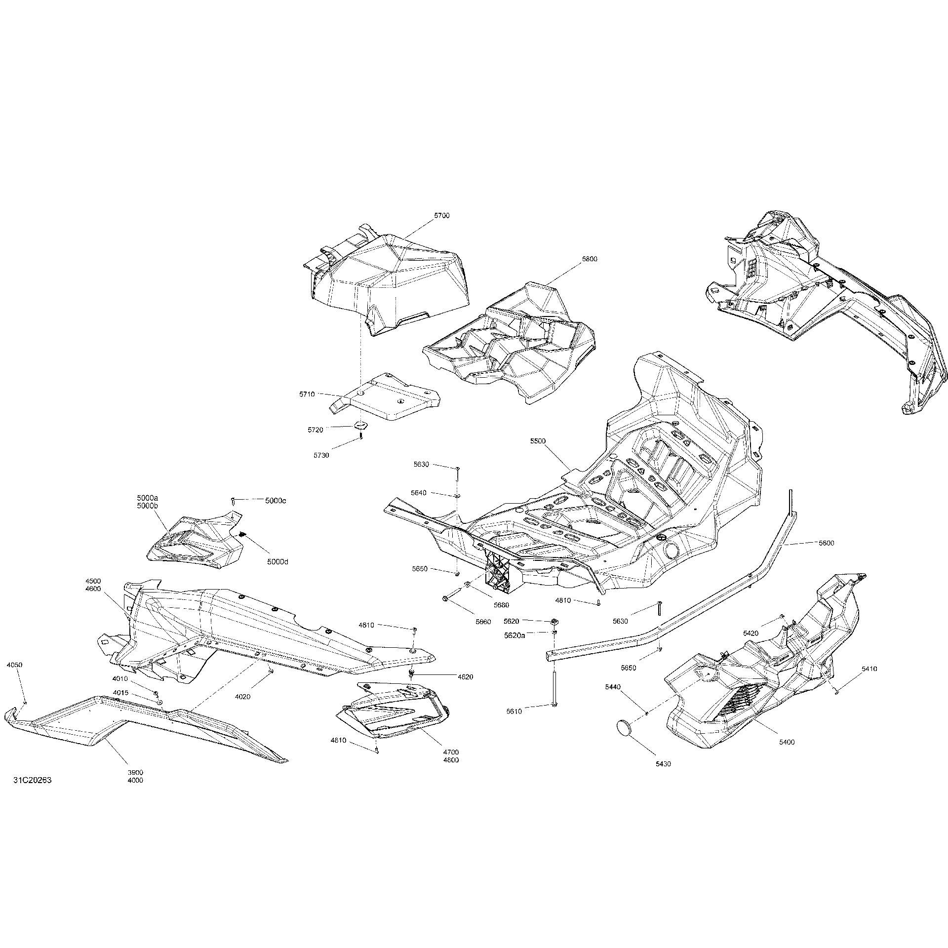 An Image of a Genuine Can-Am Parts Schematic Diagram showing the schematic - BODY - REAR SECTION - WHITE