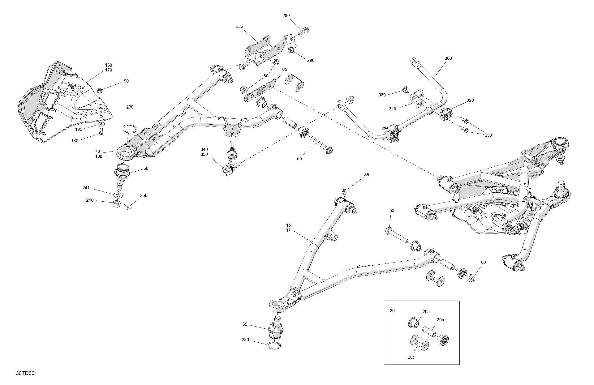An Image of a Genuine Can-Am Parts Schematic Diagram showing the schematic - SUSPENSION - FRONT COMPONENTS