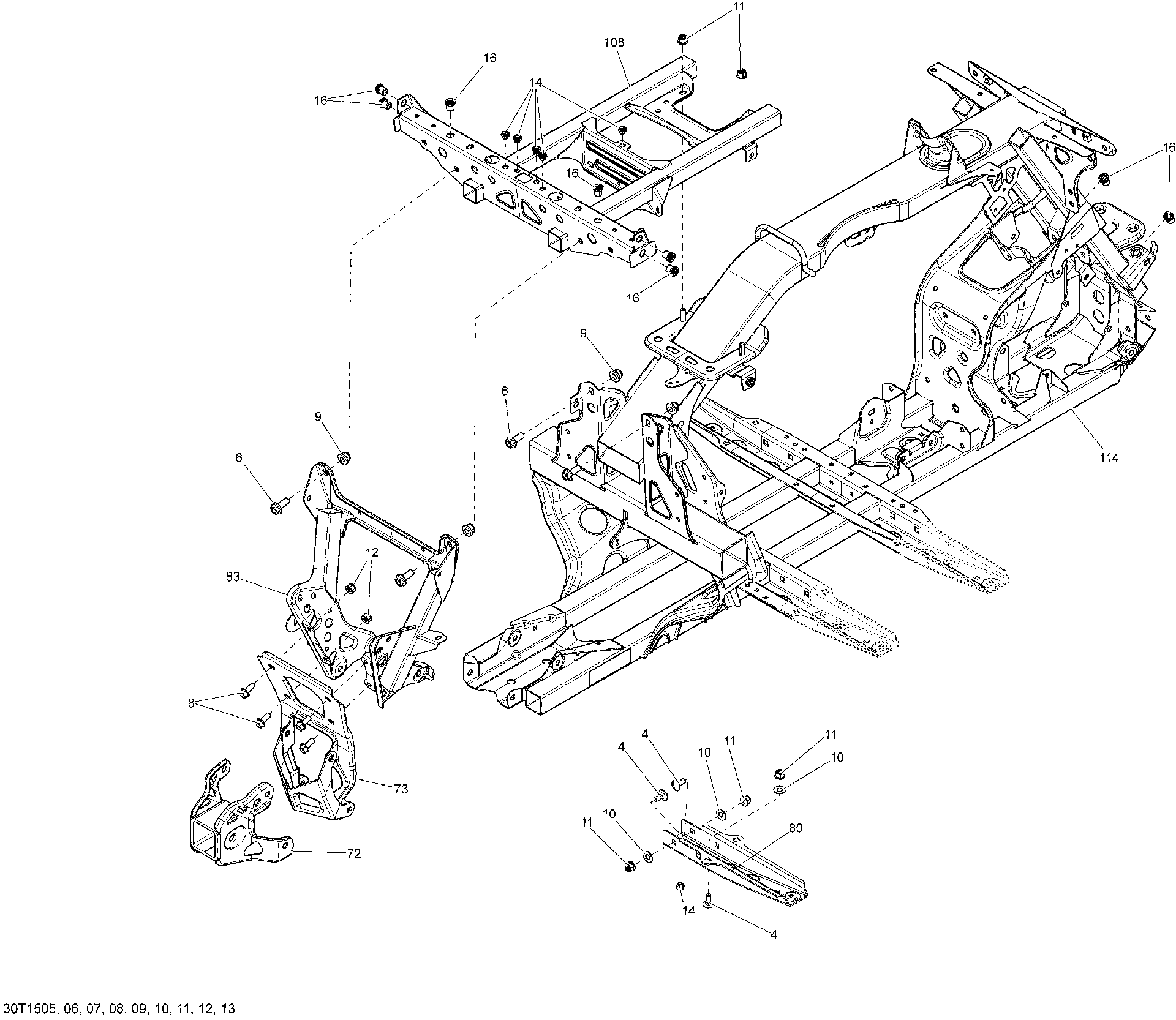 An Image of a Genuine Can-Am Parts Schematic Diagram showing the schematic - FRAME _30T1508