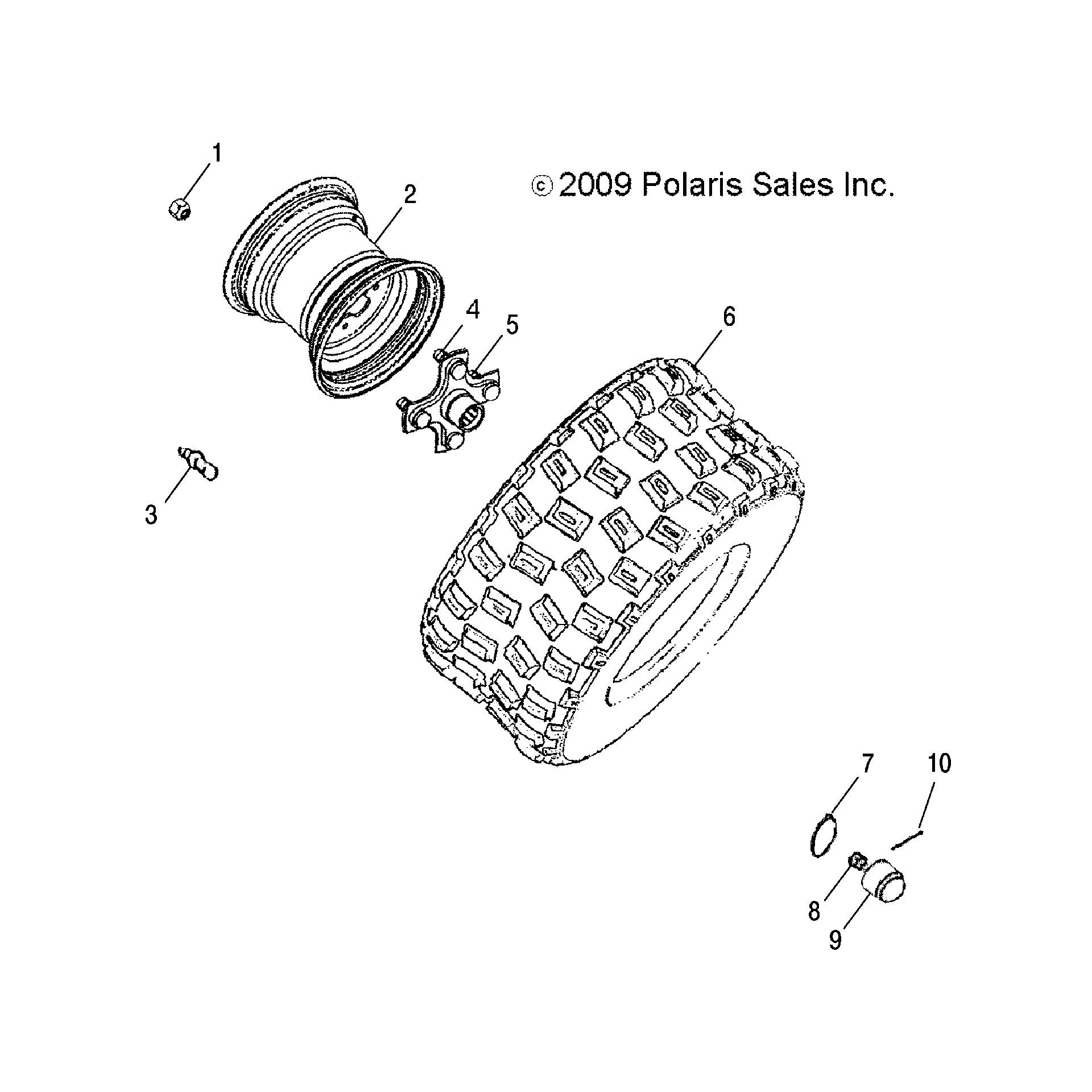 An Image of a Genuine Polaris Parts Schematic Diagram showing the schematic - WHEELS: REAR - 2018 POLARIS PHOENIX 200