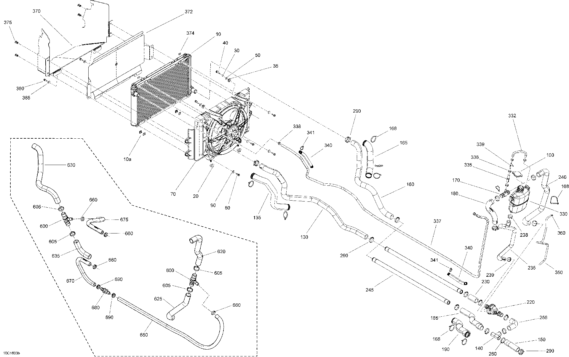 An Image of a Genuine Can-Am Parts Schematic Diagram showing the schematic - COOLING SYSTEM - WITH HEATING SYSTEM