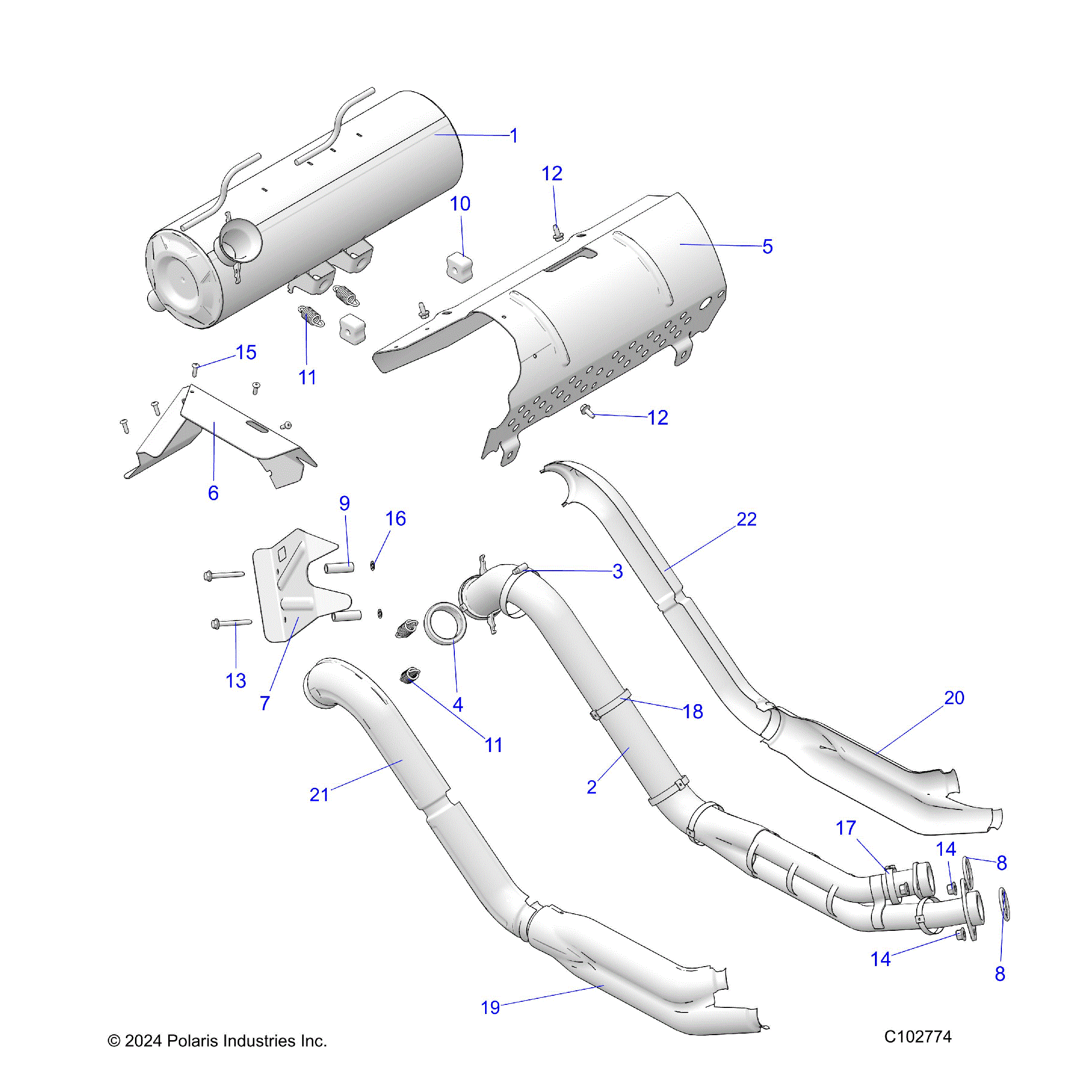 An Image of a Genuine Polaris Parts Schematic Diagram showing the schematic - ENGINE: EXHAUST - 2026 POLARIS SPORTSMAN XP 1000 MUD