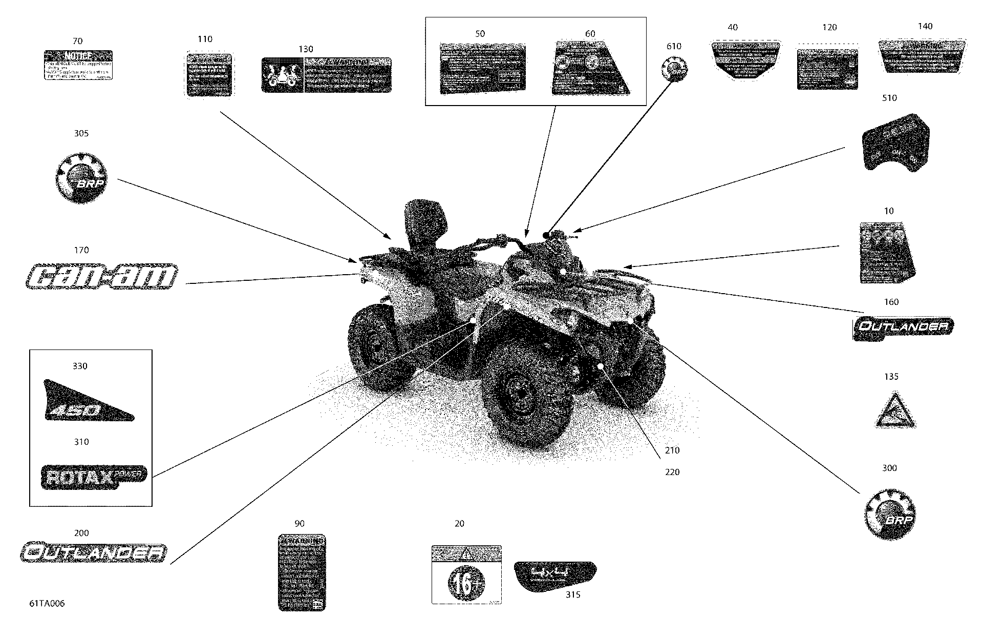 An Image of a Genuine Can-Am Parts Schematic Diagram showing the schematic - BODY - DECALS - STD