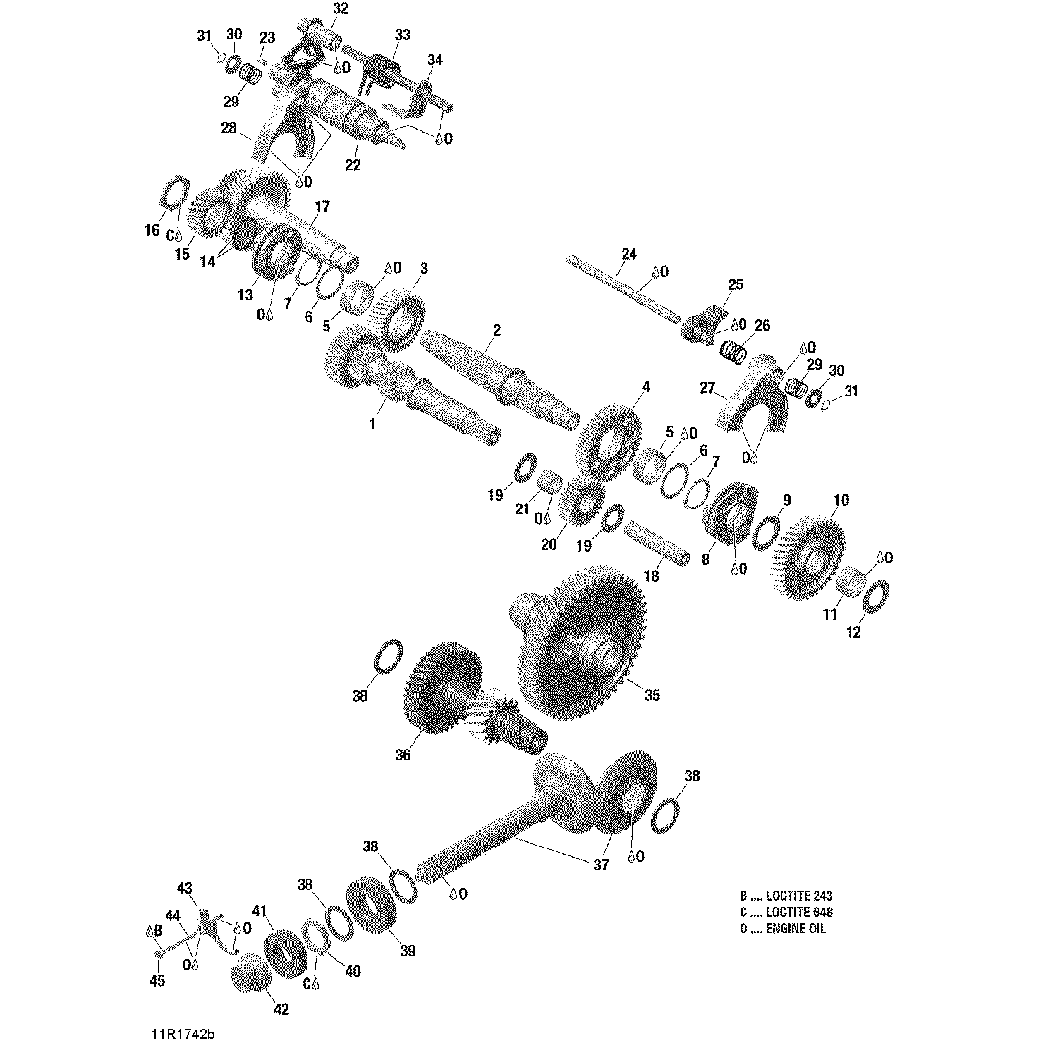 An Image of a Genuine Can-Am Parts Schematic Diagram showing the schematic - GEAR BOX COMPONENTS - WITHOUT LOCKABLE REAR DIFFERENTIAL