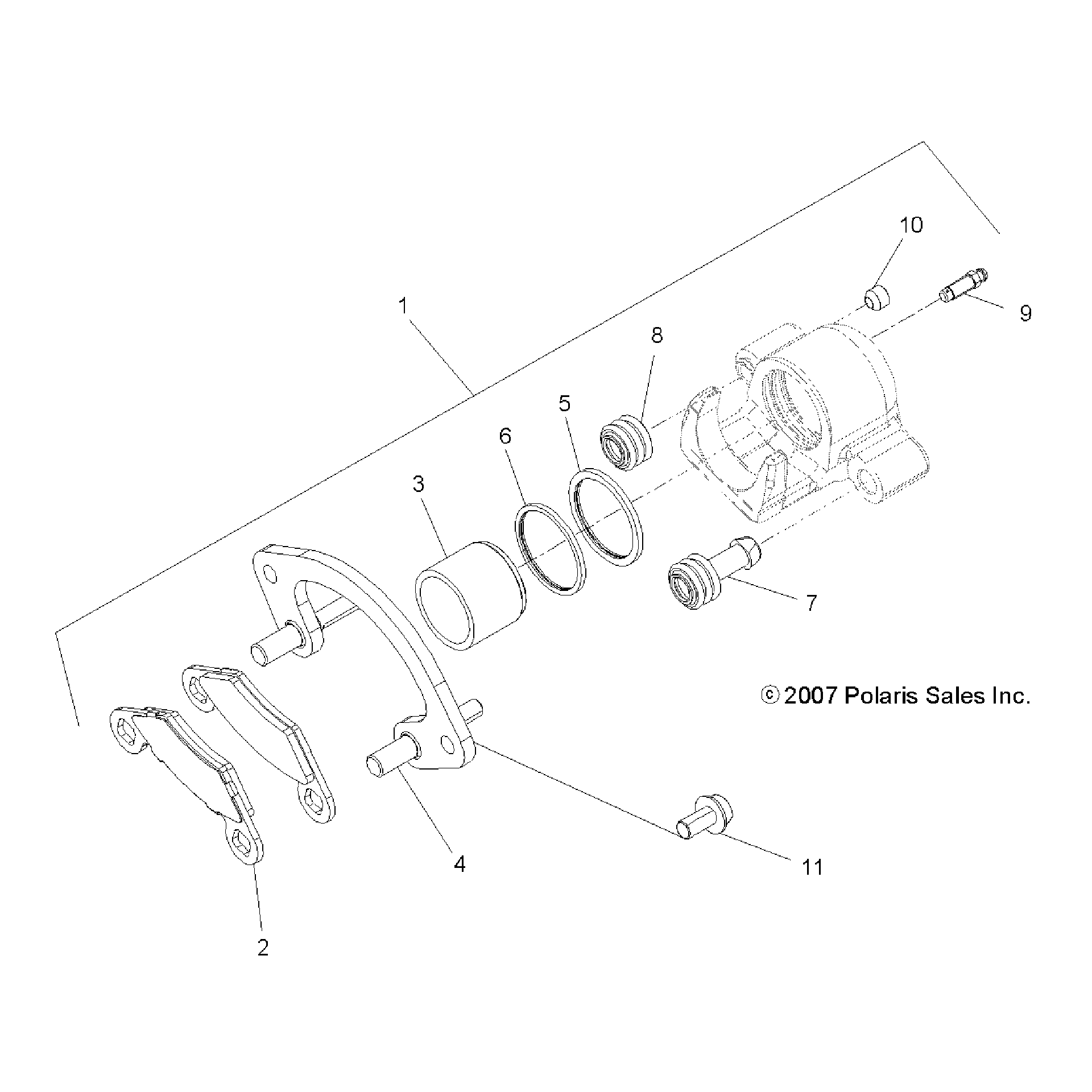 An Image of a Genuine Polaris Parts Schematic Diagram showing the schematic - BRAKES: REAR CALIPER - 2016 POLARIS SPORTSMAN TOURING 850 SP