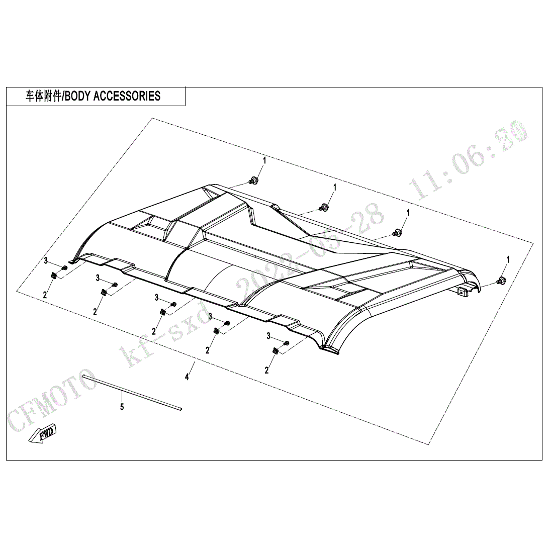 An Image of a Genuine CFMOTO Parts Schematic Diagram showing the schematic - BODY ACCESSORIES(2) - 2023 CFMOTO UFORCE 1000