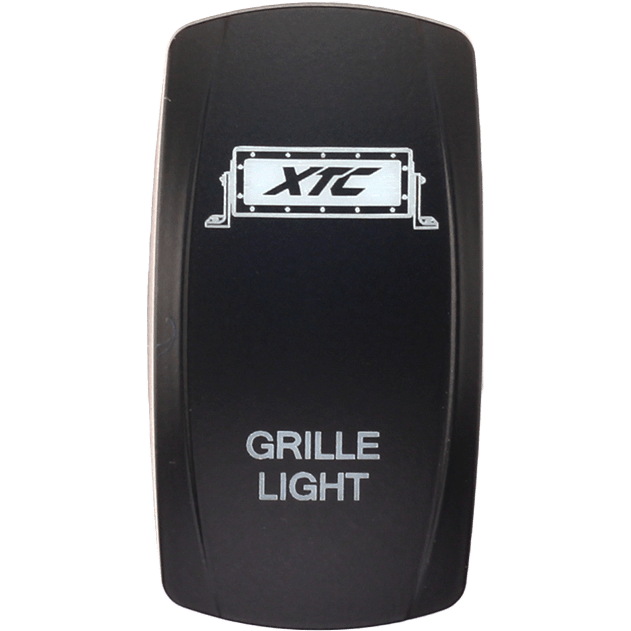 The Dash Switch Rocker Face Grille Light Bar by XTC Power is a black rocker switch featuring the XTC logo, a grille light icon, and GRILLE LIGHT in white text.