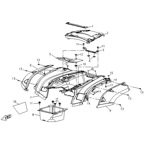 An Image of a genuine CFMOTO Parts Schematic Diagram showing the group - PLASTIC PARTS-04 - 2016 CFMOTO CFORCE 500 SWB
