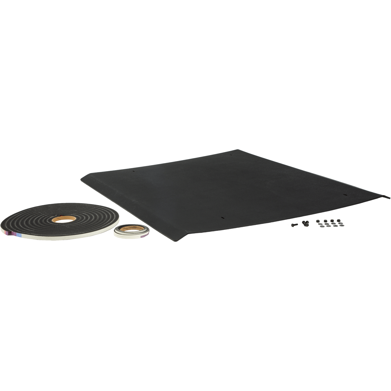 The Polaris RZR Pro XP (2020-2021) UTV Molded Roof by Open Trail is shown in black HDPE with included black and white tape rolls, screws, and washers against a white background. Designed for durability and UV resistance.