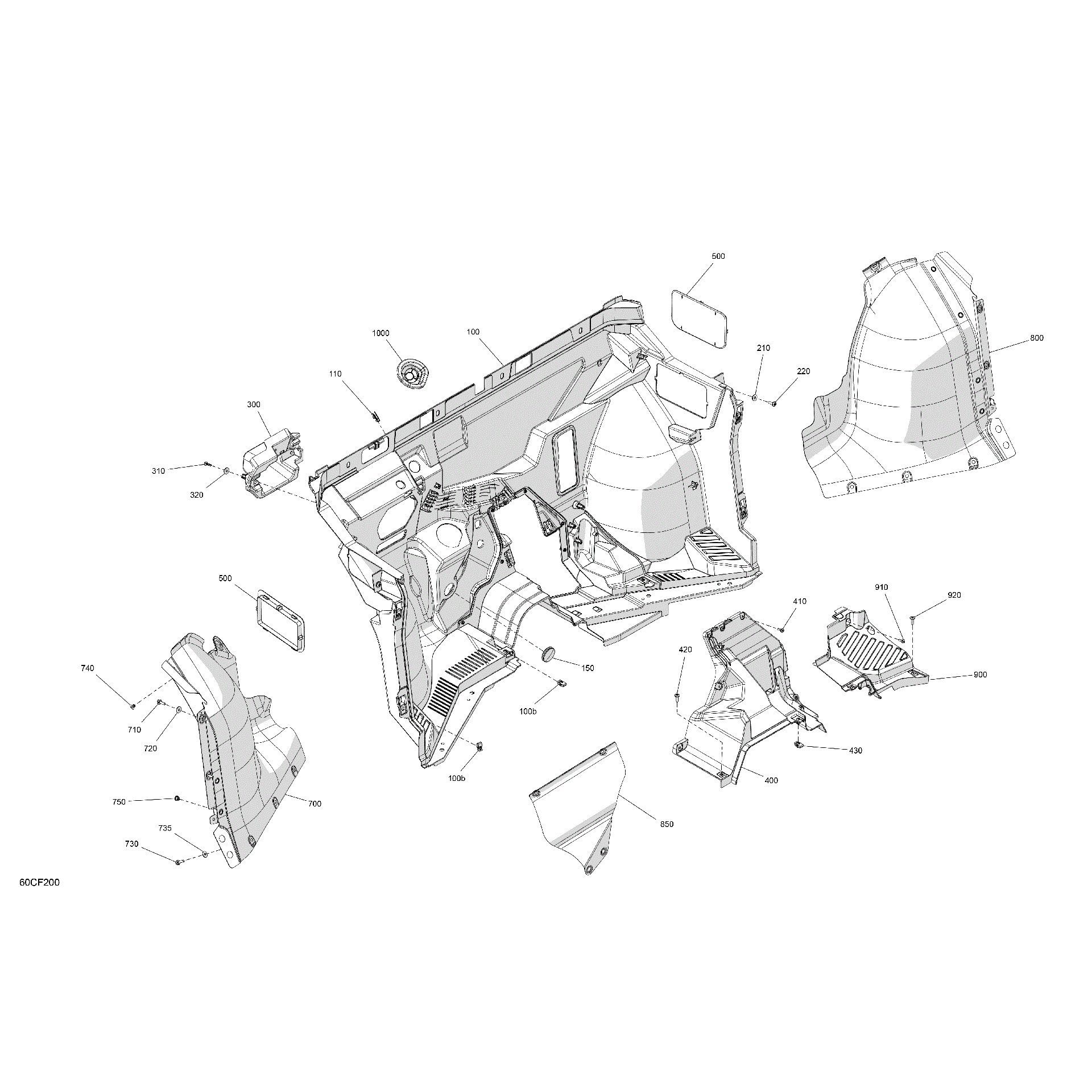 An Image of a Genuine Can-Am Parts Schematic Diagram showing the schematic - CAB INTERIOR - FIREWALL