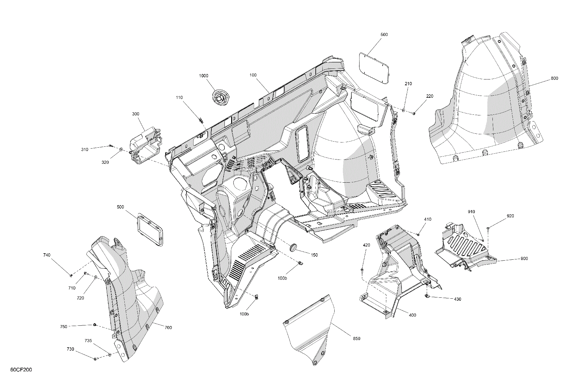 An Image of a Genuine Can-Am Parts Schematic Diagram showing the schematic - CAB INTERIOR - FIREWALL