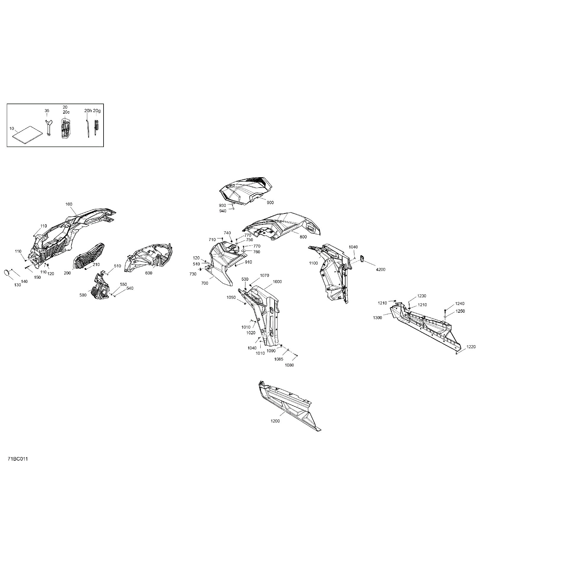 An Image of a Genuine Can-Am Parts Schematic Diagram showing the schematic - BODY - FRONT SECTION