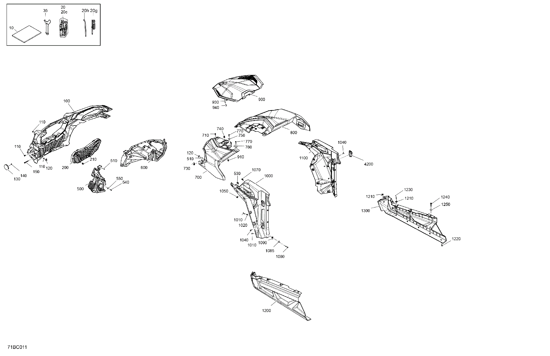 An Image of a Genuine Can-Am Parts Schematic Diagram showing the schematic - BODY - FRONT SECTION