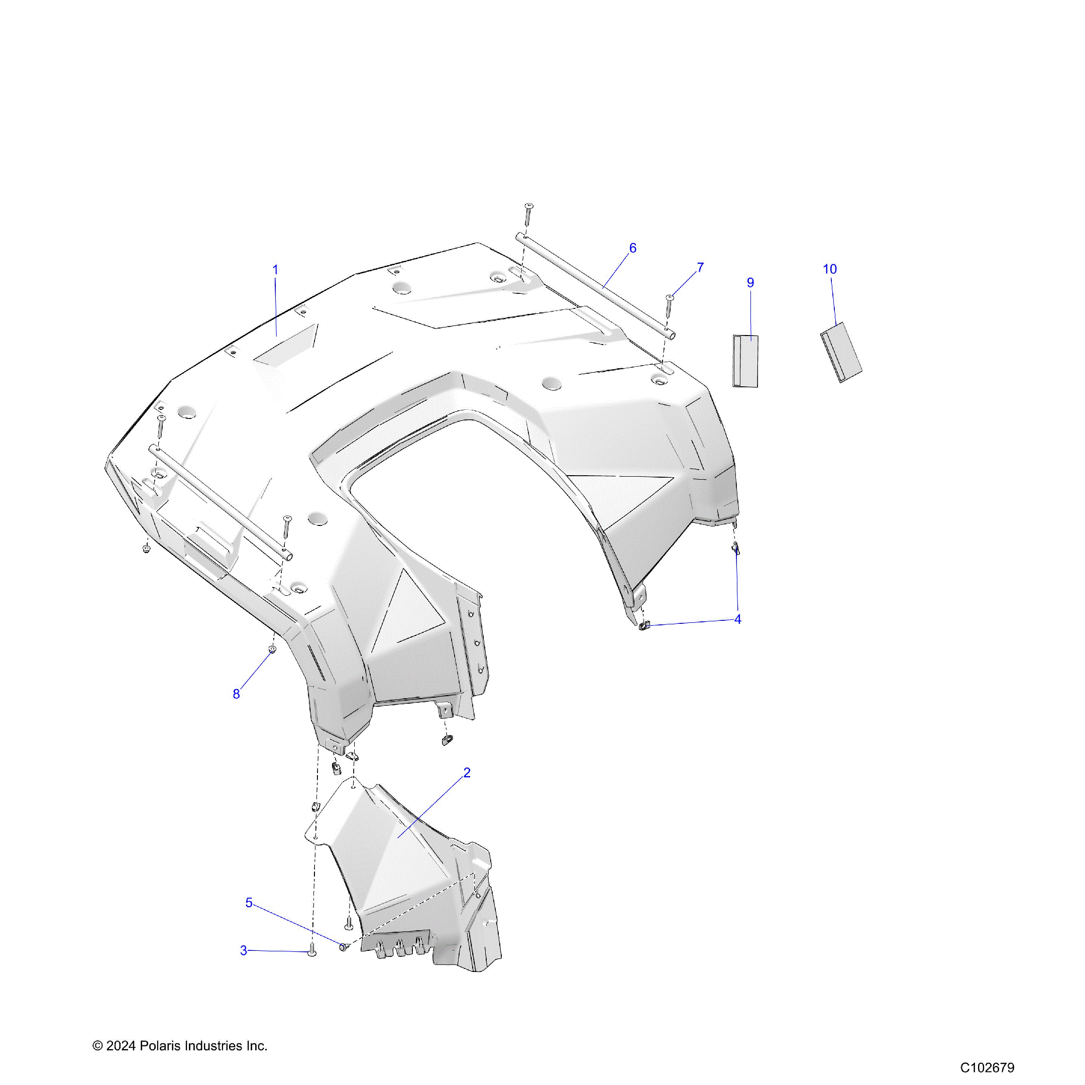 An Image of a Genuine Polaris Parts Schematic Diagram showing the schematic - BODY: REAR CAB - 2025 POLARIS SPORTSMAN 450 HO EPS 50S