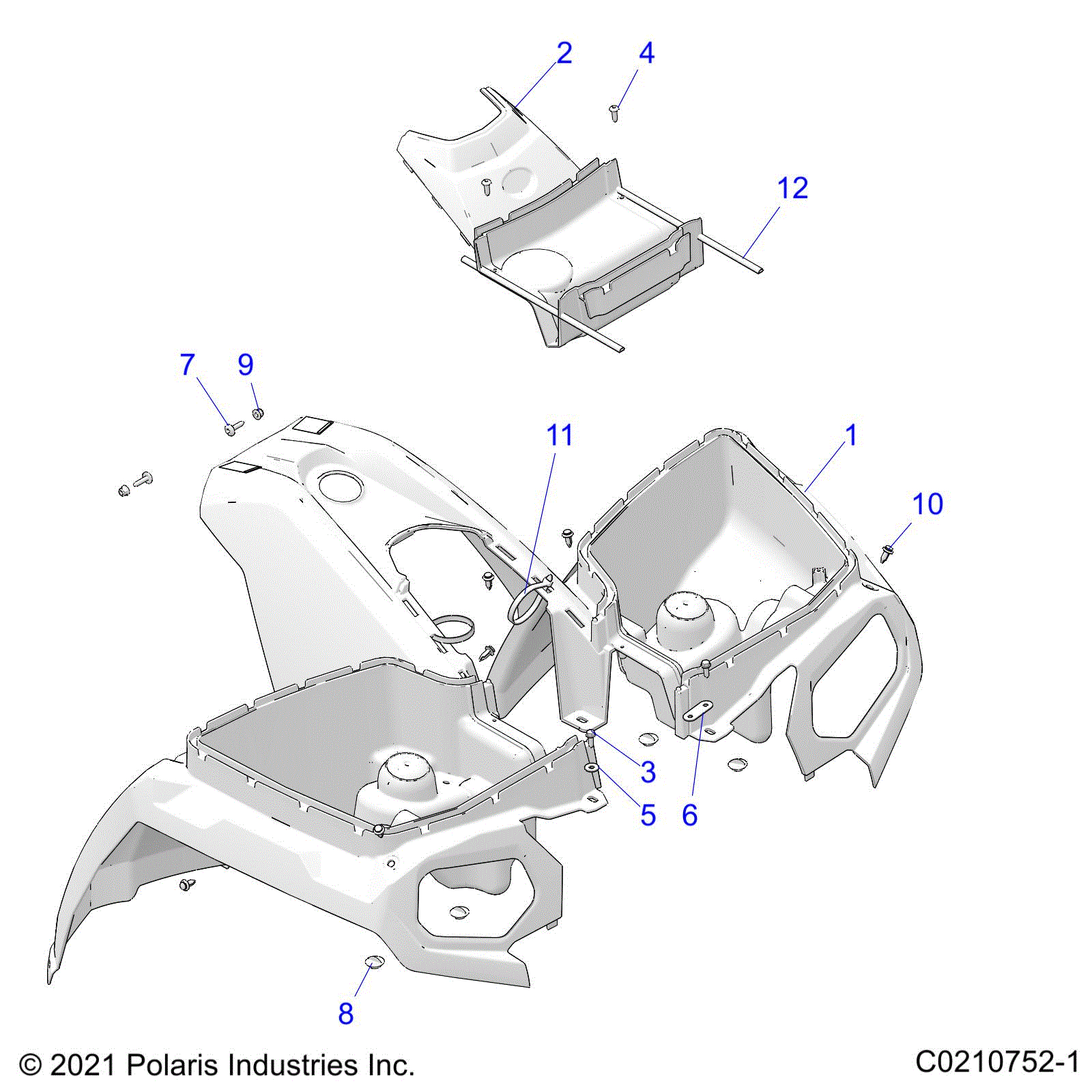 An Image of a Genuine Polaris Parts Schematic Diagram showing the schematic - BODY: FRONT CAB - 2024 POLARIS SPORTSMAN TOURING 570 EPS