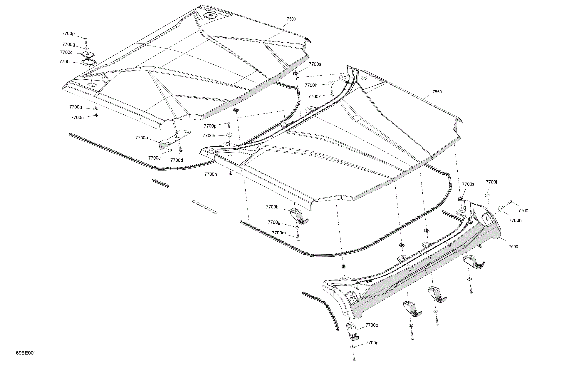 An Image of a Genuine Can-Am Parts Schematic Diagram showing the schematic - BODY - ROOF