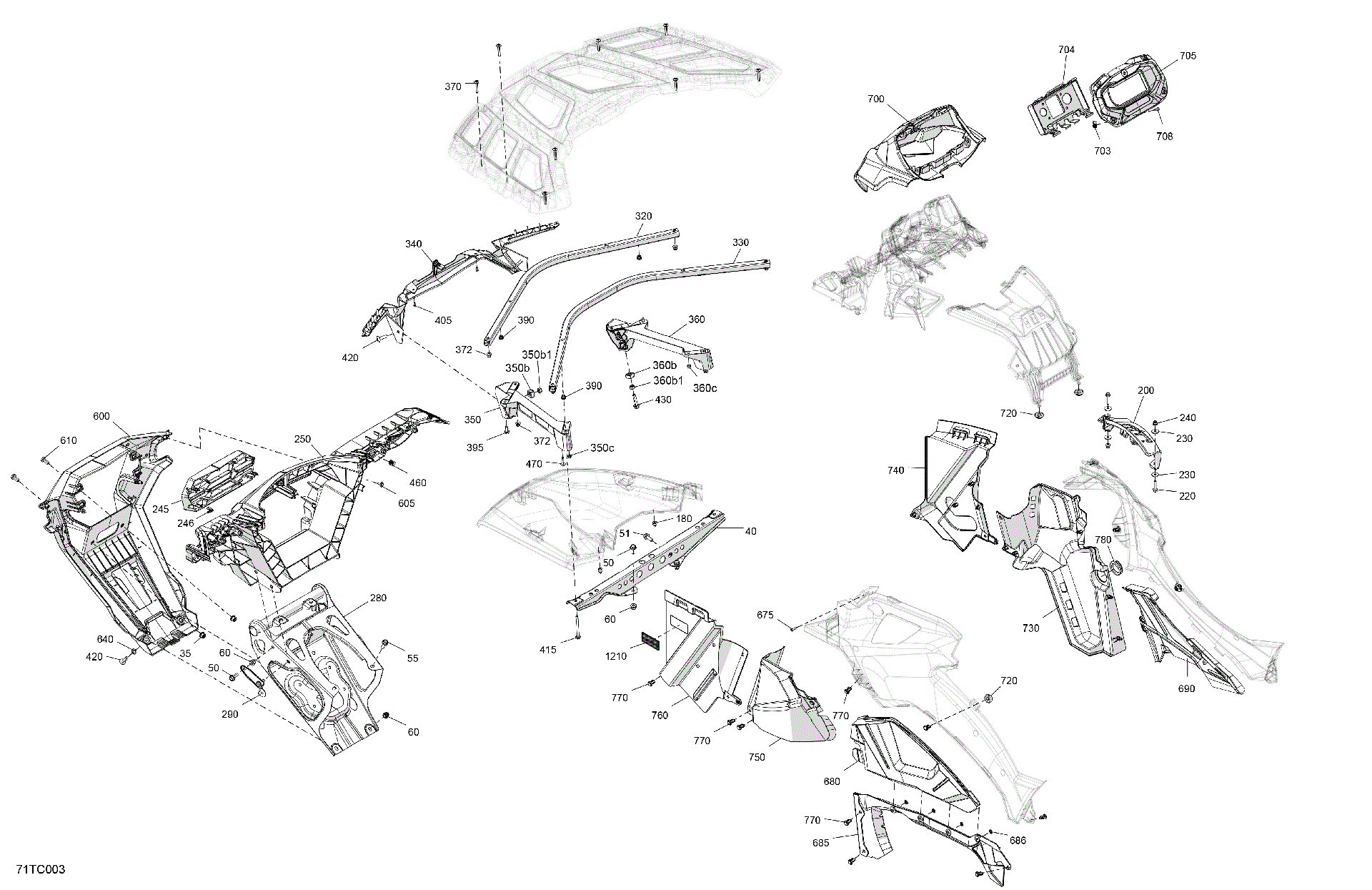 An Image of a Genuine Can-Am Parts Schematic Diagram showing the schematic - BODY - FRONT SECTION