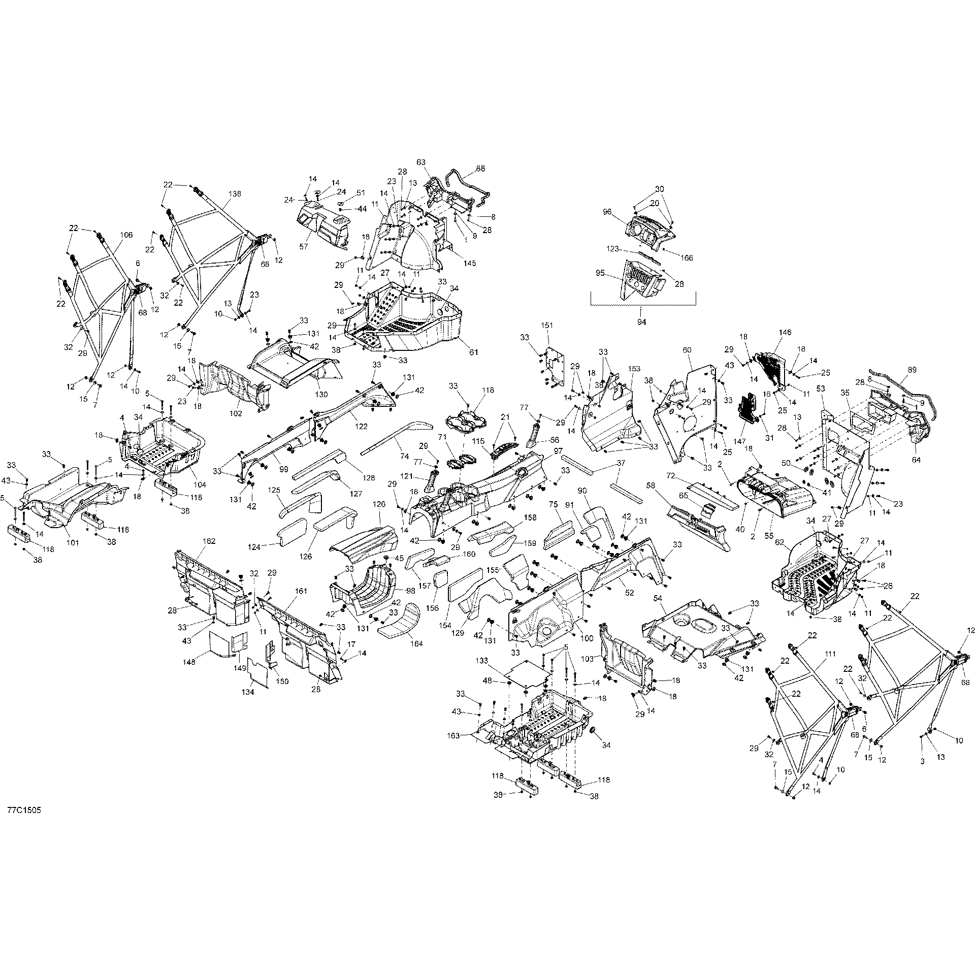 An Image of a Genuine Can-Am Parts Schematic Diagram showing the schematic - CAB INTERIOR _77C1505