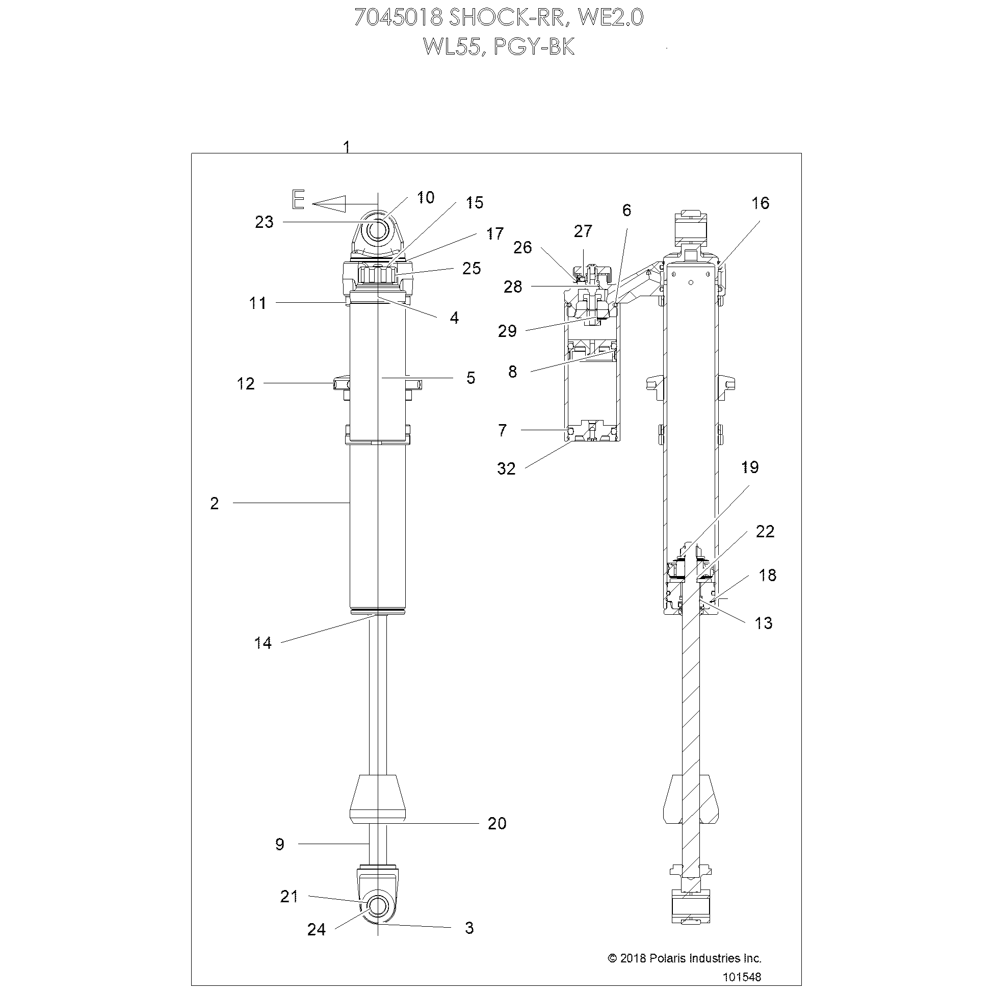 An Image of a Genuine Polaris Parts Schematic Diagram showing the schematic - SUSPENSION: SHOCK REAR PIGGYBACK INTERNALS - 2021 POLARIS SPORTSMAN XP 1000 S 55"