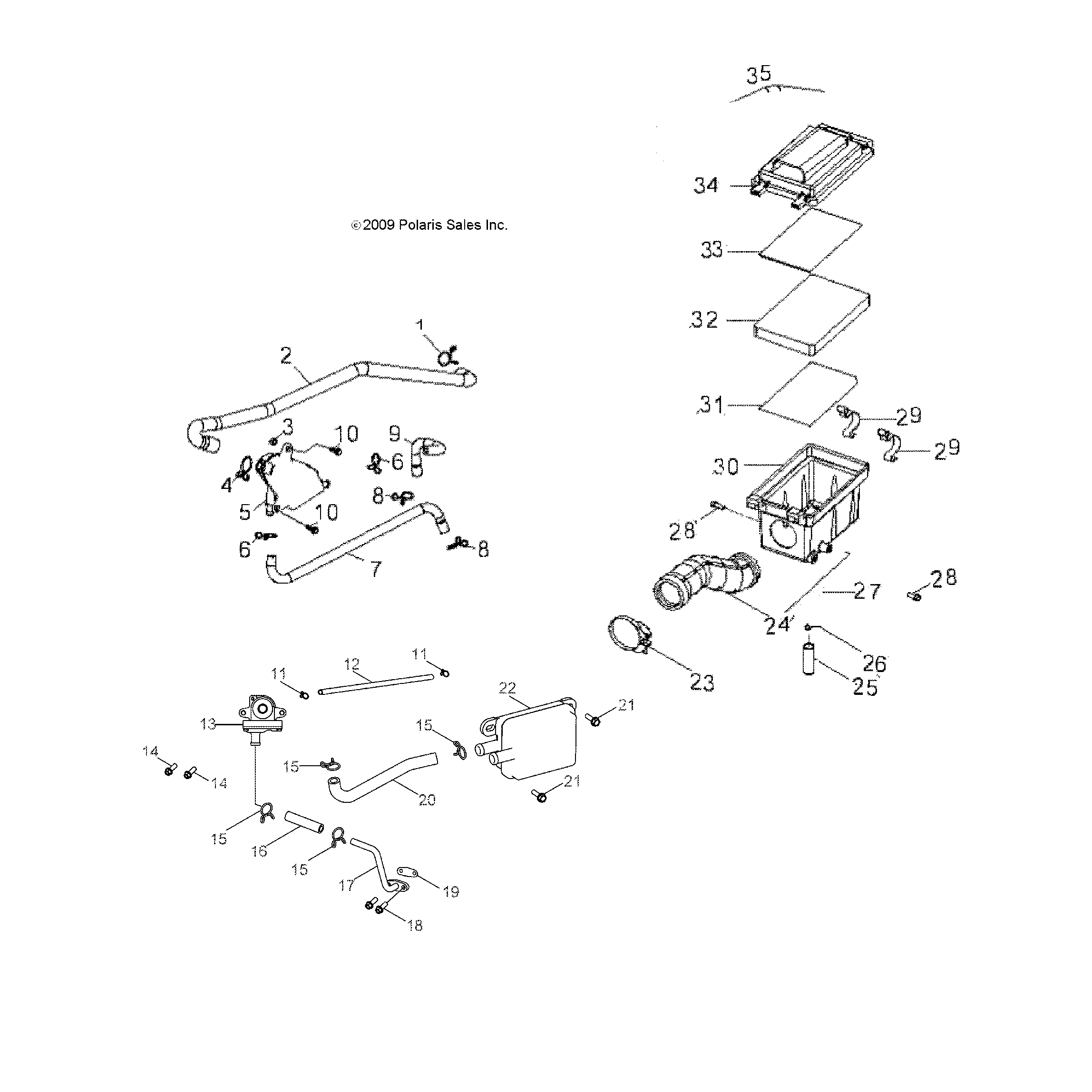 An Image of a Genuine Polaris Parts Schematic Diagram showing the schematic - ENGINE: AIR INTAKE SYSTEM - 2015 POLARIS OUTLAW 50