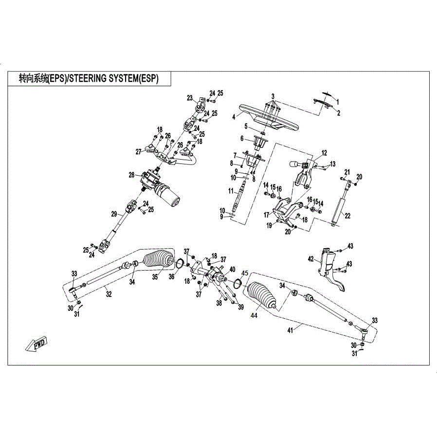 An Image of a Genuine CFMOTO Parts Schematic Diagram showing the schematic - STEERING SYSTEM (EPS) - 2020 CFMOTO UFORCE 1000