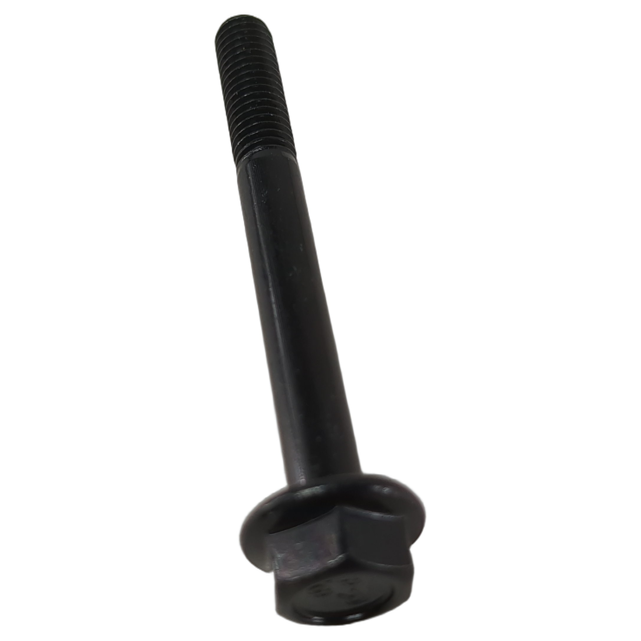 Black metal hex flange bolt M6x55 with threaded shaft and smooth flange head.
