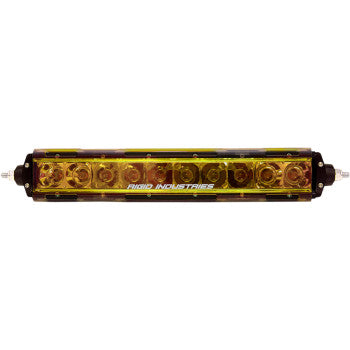 The 10 Light Cover Amber by Rigid Industries is a durable polycarbonate cover designed for horizontal yellow LED light bars with multiple circular bulbs, ideal for off-road or automotive use.