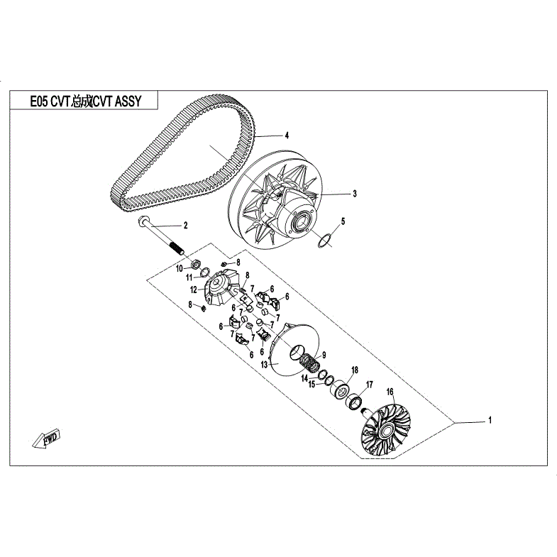 An Image of a genuine CFMOTO Parts Schematic Diagram showing the group - CVT ASSY - 2018 CFMOTO CFORCE 500 HO