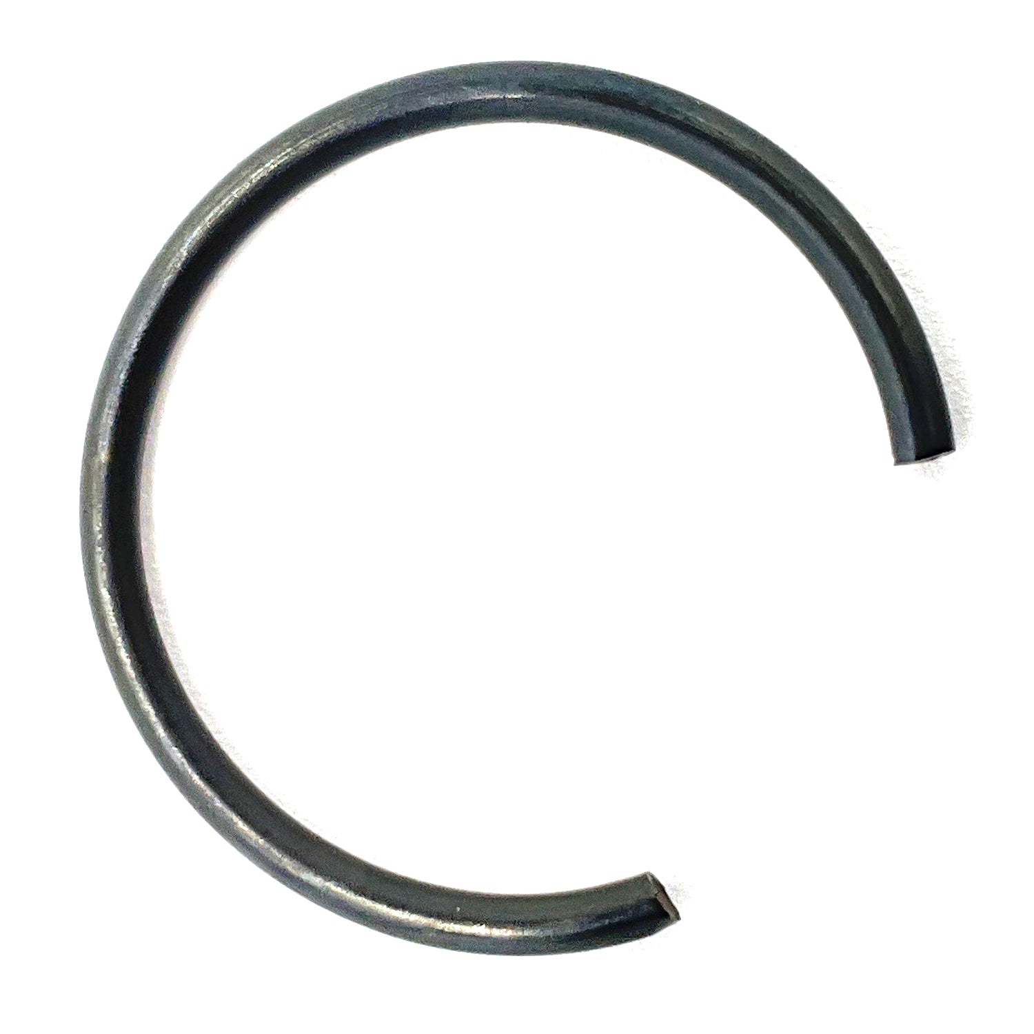 Dark metal piston circlip ring with open ends, designed for secure piston fitment.