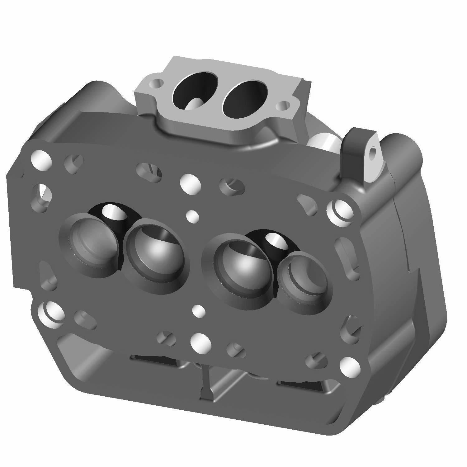 Gray metal cylinder head with machined chambers and mounting holes, designed for EFI engine systems.