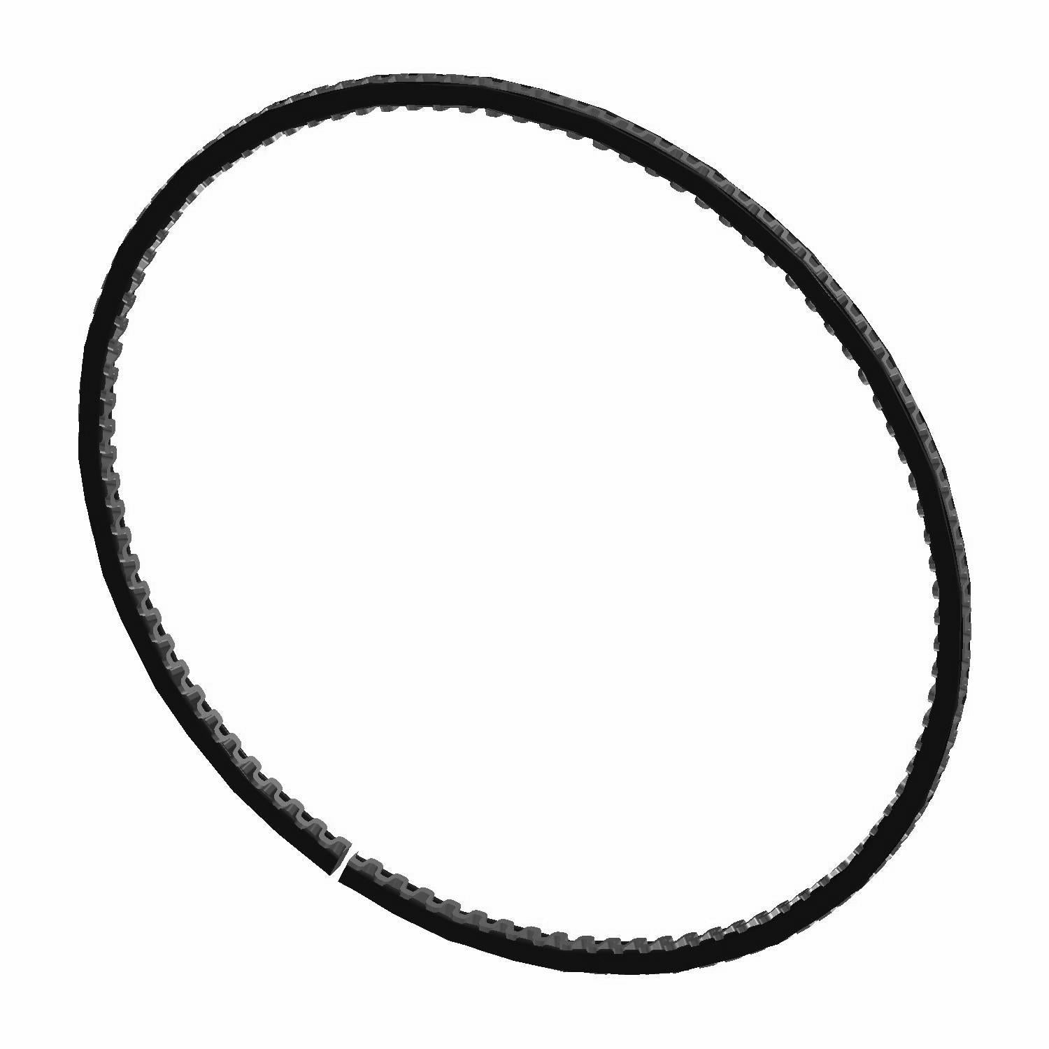 Black circular piston ring oil scraper with textured outer edge and smooth inner surface.