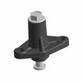 Black and silver camchain tensioner mech with triangular base and mounting holes, metal and plastic construction.
