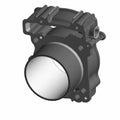 Gray front engine cylinder with smooth silver bore and multiple mounting points.