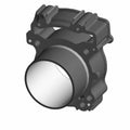 Black metal rear engine cylinder with smooth silver inner surface and mounting holes.