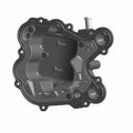 Matte black rear valve cover with multiple mounting points and a small protruding metal tube.