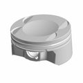 Silver metallic piston with a domed top and recessed grooves for engine fitting.