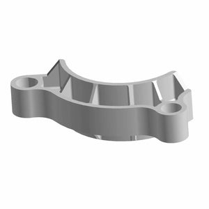 Gray curved plastic guard with two circular mounting holes and internal support ribs.
