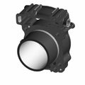 Black metal front engine cylinder with silver round top and mounting holes.