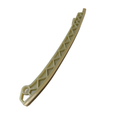 Beige curved cam chain tensioner guide with triangular lattice design and mounting hole.