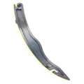 Black curved plastic camchain guide with mounting hole and hook detail.
