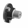 Black and gray cylindrical adapter hub with mounting flange and bolt holes.
