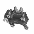 Black metal cam carrier with mounting points and two cylindrical caps, designed for motorcycle engine assembly.